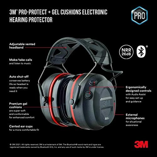 3M Pro-Protect + כריות ג'ל מגן שמיעה אלקטרונית עם טכנולוגיה אלחוטית Bluetooth, NRR 26 DB & Peltor Optime 105 אוזניים H10a, מעל הראש