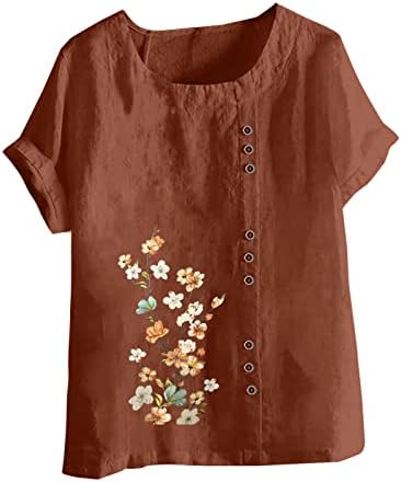 2023 צמרות קיץ נשים פשתן כותנה חולצת טשטוס עליונה עם שרוול קצר טוניקה חולצה פרחונית פלולית פלוס גודל חולצות חולצות חולצות
