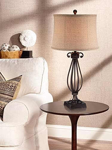 רג'נסי היל טאוס מנורת שולחן בסגנון מסורתי 32 ברזל גבוה מגילה פתוחה בסיס מתכת בסיס ניטרלי בור בד עיצוב צל לסלון חדר שינה בית מיטה ליד שידת הלילה כניסה למשרד