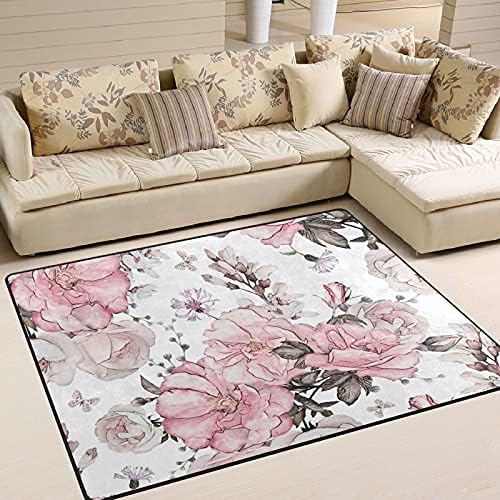 פרחים ורודים משאיר שטיחים גדולים של שטיחי שטיחים משתלת שטיח פליימאט לילדים משחק חדר שינה חדר חדר שינה 80 x 58 אינץ ', שטיח תפאורה ביתית