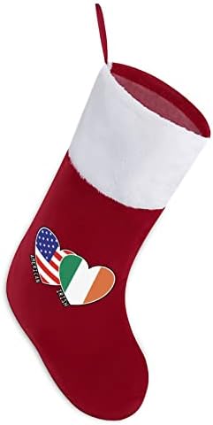 דגל אמריקאי אירי לבבות גרבי גרב לחג המולד עם אח קטיפה תלויים לעיצוב עץ חג המולד