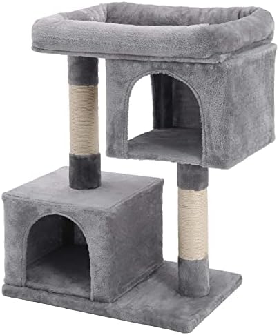 מאקס מפנק רב-רמת קטן עץ מגדל לחתולים עם בסיס חזק, קטיפה פלטפורמת כפול דירות / חתול טיפוס מגדל - חיות מחמד לשחק בית