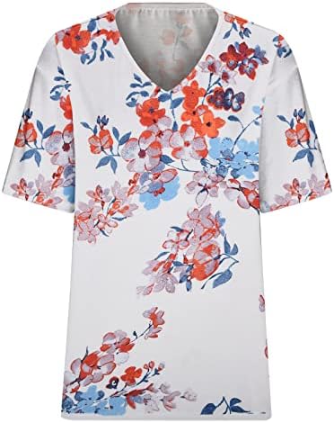 נשים של פרחוני הדפסת חולצות צווארון קצר שרוול טוניקת חולצות בתוספת גודל בציר פרח גרפי חולצות קיץ אימון טיז