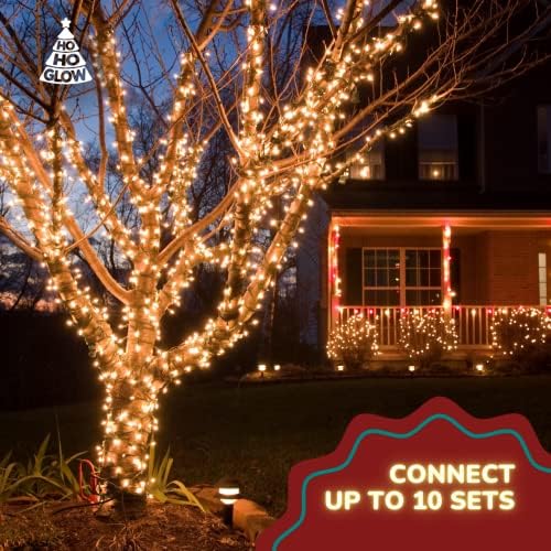 הו-הו-זוהר לבן אורות חג מולד LED, 100 גדיל נורות, קישוטים לחג בטוחים וחיצוניים, תצוגה על עצים, תפאורה פנים, או קווי גג, ניתנים לחיבור
