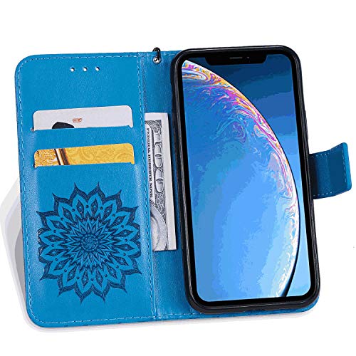 נרתיק עור מתאים לאייפון 11 פרו, מחזיקי כרטיסים עמיד במיוחד כיסוי ארנק כחול לאייפון 11 פרו
