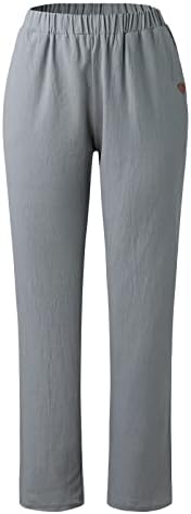 מכנסי רגל רחבים לנשים מכנסי פשתן כותנה מכנסי מותניים אלסטיים מכנסיים נושמים מכנסיים פשוטים עם כיס