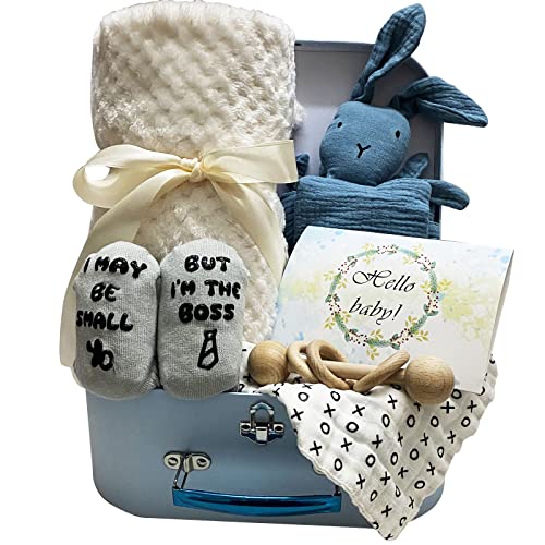 תינוק מתנת סט, תינוק בני מתנת סט חדש תינוק מתנות סל כולל תינוקות שמיכת תינוק פוצי עץ רעשן צעצוע