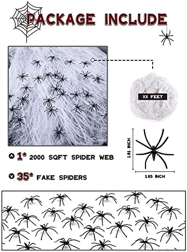 Norsens 2000 מר עכביש גדול קשת קישוטי ליל כל הקדושים עם 35 עכבישים מזויפים מפלסטיק, קורי עכביש נמתחים לקישוטי ליל כל הקדושים פנימה חיצוניים