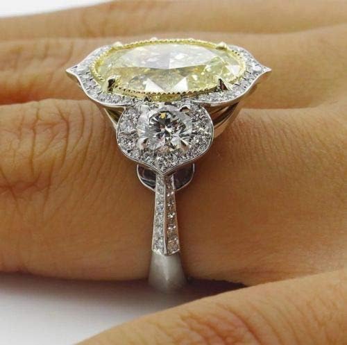 ג ' ני חנות נוצץ סגלגל צהוב סיטרין טבעת לבן טופז נשים חתונה תכשיטי 925 כסף