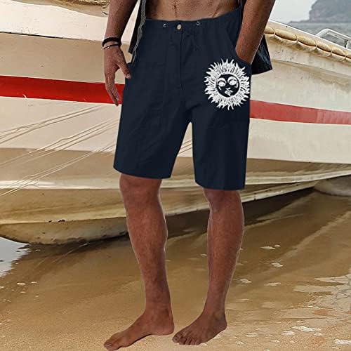 מכנסי פשתן כותנה של ZDDO לגברים קיץ חוף קיץ ברמודה מזדמנים גרפיקה קצרה משיכה רופפת כושר מכנסי ספורט קצרים
