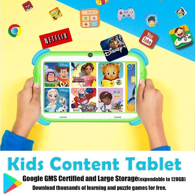 טאבלט לילדים בגודל 7 אינץ ', טאבלט לילדים, טאבלט אנדרואיד של 2 ג'יגה-בייט 32 ג'יגה-בייט, בקרת הורים, תוכן ילדים שהותקן מראש, Google Play YouTube Netflix, עם Stand