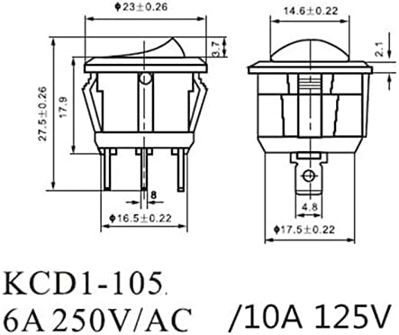 1 PCS מתג סוג עגול נעילה עצמית AC 6A/250V 10A/125V 2P ON-OFF SPST 2 מתג נדנדה מעגל סיכה