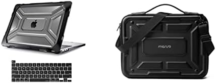 Mosiso תואם ל- MacBook Pro 13 אינץ 'מארז M2 2023-2020 A2338 M1 A2289 A2251, מארז מעטפת קשה מפלסטיק כבד עם פגוש TPU ומקלדת כיסוי ומקלדת וכיסוי כתף נייד אטום הלם, שחור