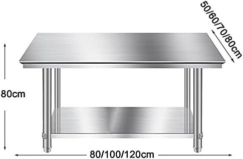 שולחן עבודה של מכירת מטבח מסחרית של ZHIQ, שולחן עבודה מפלדת אל חלד עם מדף, רגליים מתכווננות, שולחן הכנה לעבודה כבד למטבח, מסעדה