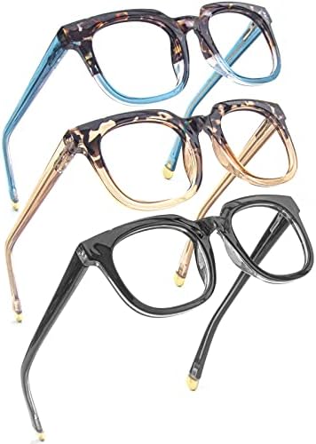 3 מארז נשים כיכר קריאת משקפיים, מעצב סגנון מחשב כחול אור חסימת איכות אביב ציר קוראי
