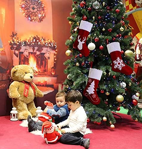 גרבי חג המולד מערך בהתאמה אישית של 4, 18 אינץ 'חג המולד גדול אדום ולבן פתית שלג איילים אנטילופה אופי עץ חג המולד לחופשה משפחתית