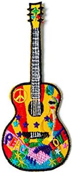 לוגו לוגו של גיטרה לגיטרה של השלום לוגו רקום תפור על ברזל על תיקון לתרמילים תלבושת בגדי ג'ינס