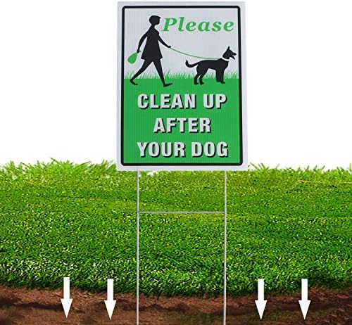 אנא נקה אחרי החפיסה של הכלב 2 שלך, שלט חצר 12 x 9 עם חוט מתכת H כלול, אין סימני דשא כלבים קקי כפול צדדי