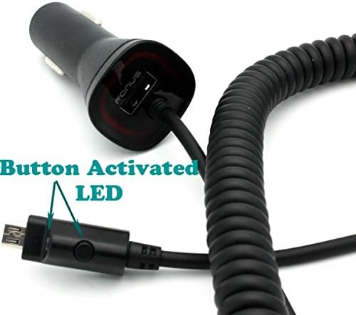 K20 Plus תואם 3.1 אמפר מהיר מטען לרכב DC מתאם כוח עם יציאת USB מיקרו USB עם כבל LED מפותל מגע LED עבור LG K20 Plus