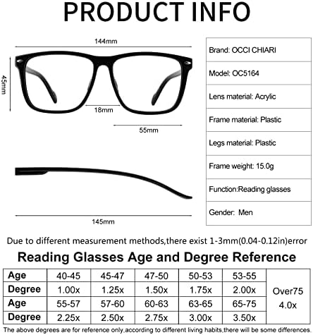 אוקסי קיארי גדול קריאת משקפיים גברים גדול כיכר מעצב קוראים 1.0 1.25 1.5 1.75 2.0 2.25 2.5 2.75 3.0 3.5